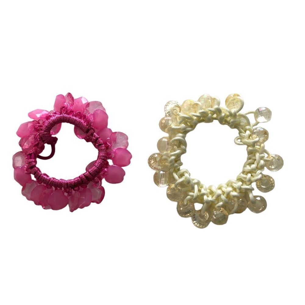 2 Scrunchies: Pink Apples and Yellow Balls that click against each other when in